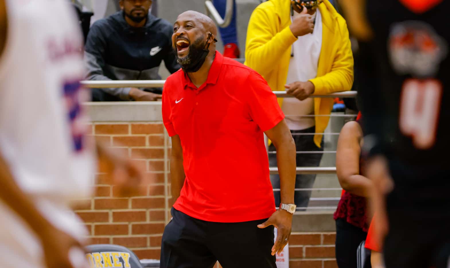 Kimball coach Nicke Smith during the overtime of a boys basketball UIL Class 5A Region II...