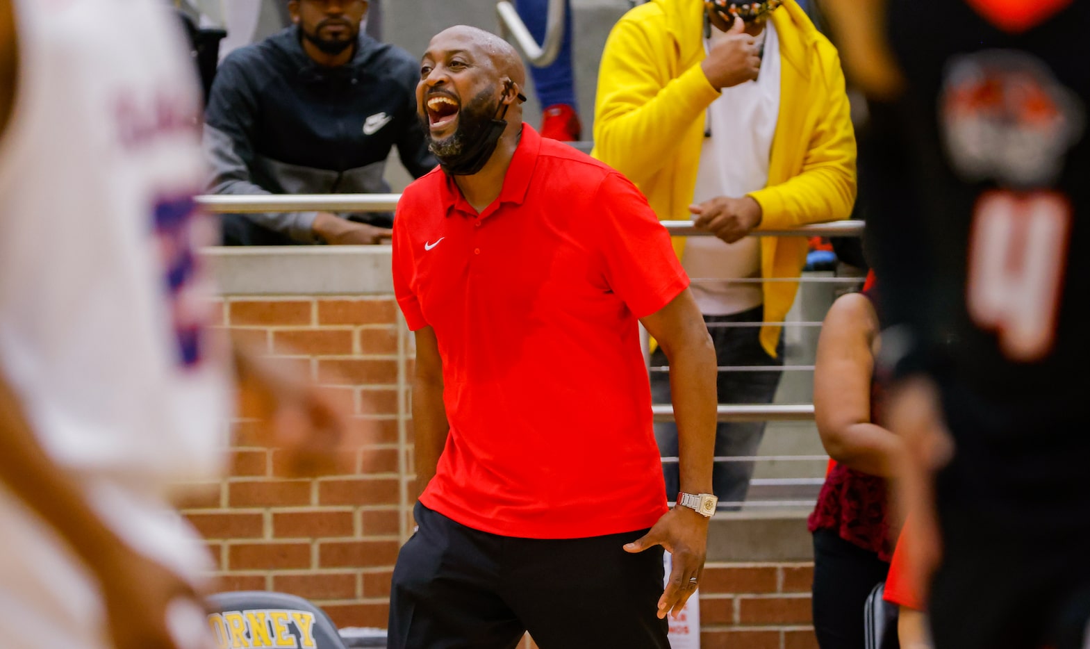 Kimball coach Nicke Smith during the overtime of a boys basketball UIL Class 5A Region II...