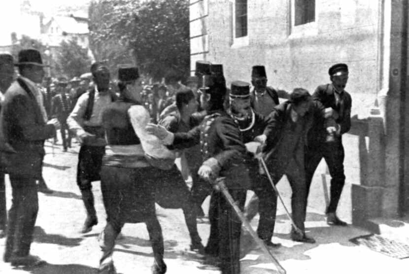 Gavrilo Princip (right) was captured by police in Sarajevo, Yugoslavia, on June 28, 1914,...