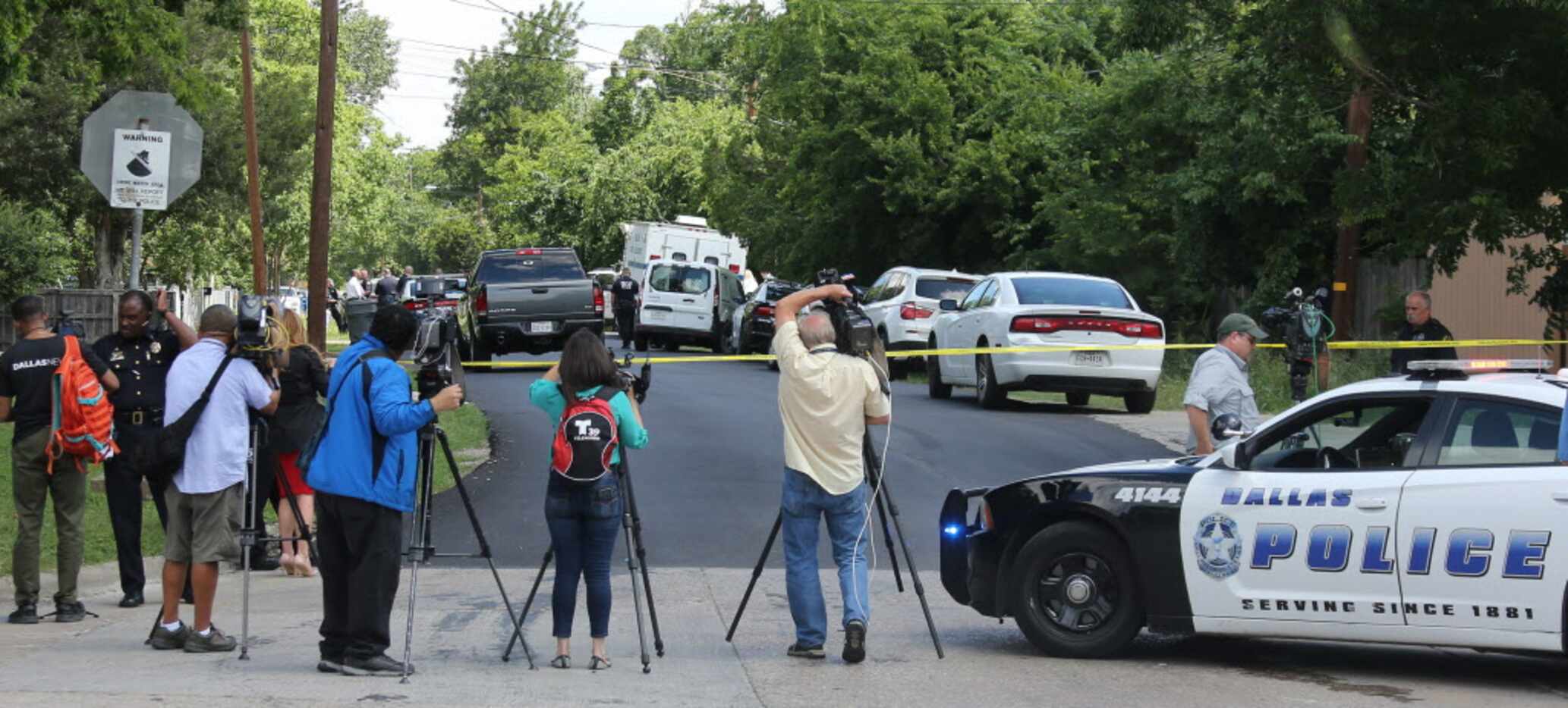 Dallas Police follow up at the scene of an officer-involved shooting at 8300 Reva Street in...