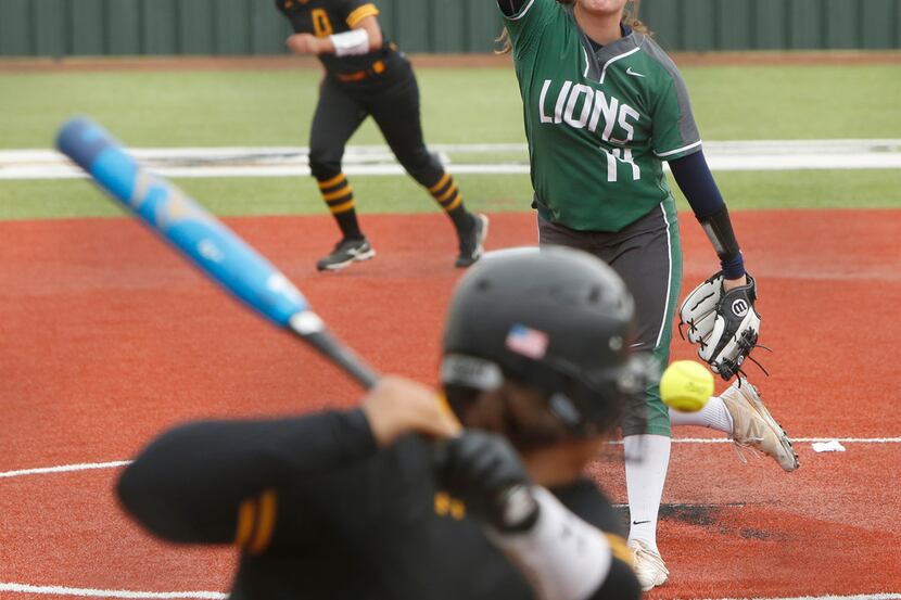 Frisco Reedy's Micaela Wark delivers a pitch against Denison in a Class 5A Region ll...