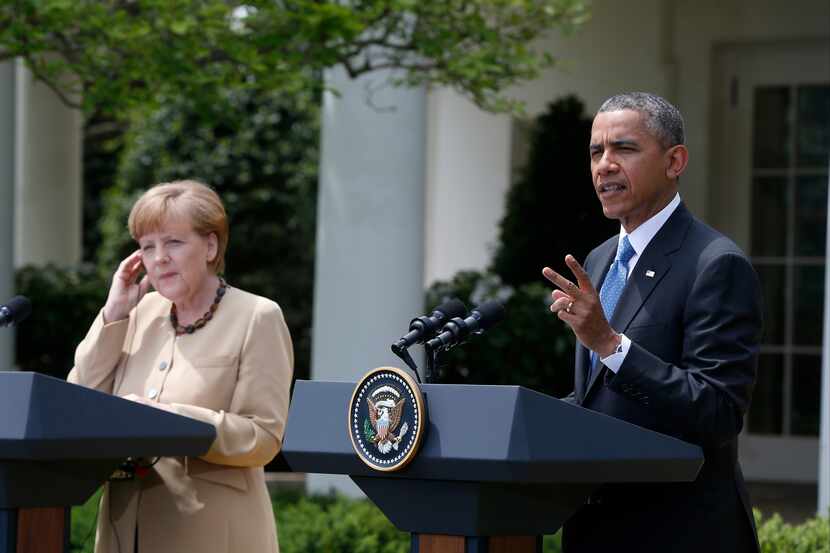 President Barack Obama and German Chancellor Angela Merkel participate in a joint news...