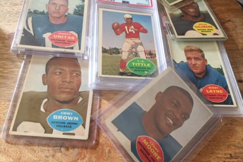 Some 1960 Topps football cards from Tim Cowlishaw's personal collection including Jim Brown...