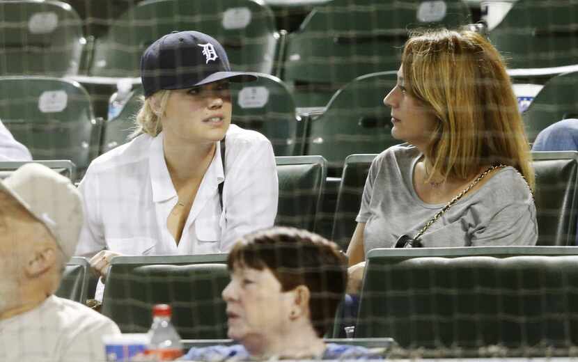 Model Kate Upton during a baseball game between the Texas Rangers and Detroit Tigers at...