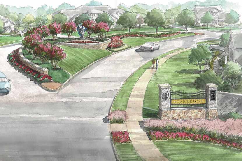 This is an artist’s rendering of Rosebrook, a custom home neighborhood in Mustang Lakes.