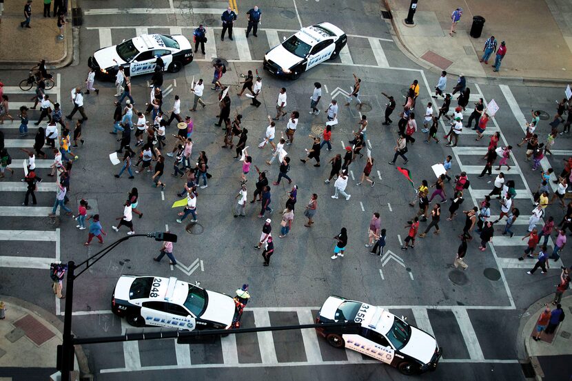 A peaceful Black Lives Matter march wrapped up at Main and Lamar streets in downtown Dallas...