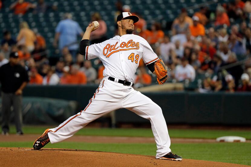 FILE - In this Sept. 15, 2016, file photo, Baltimore Orioles starting pitcher Yovani...