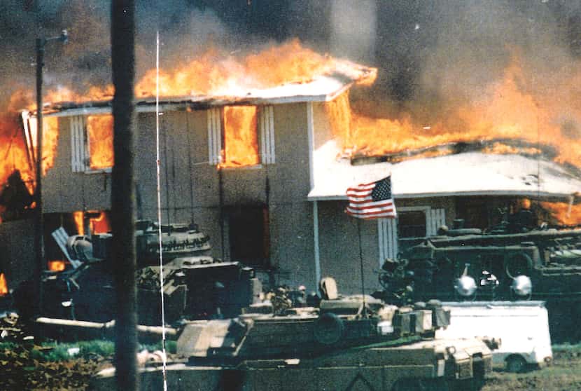 A government photograph shows the conflagration that quickly erupted during the Waco siege...