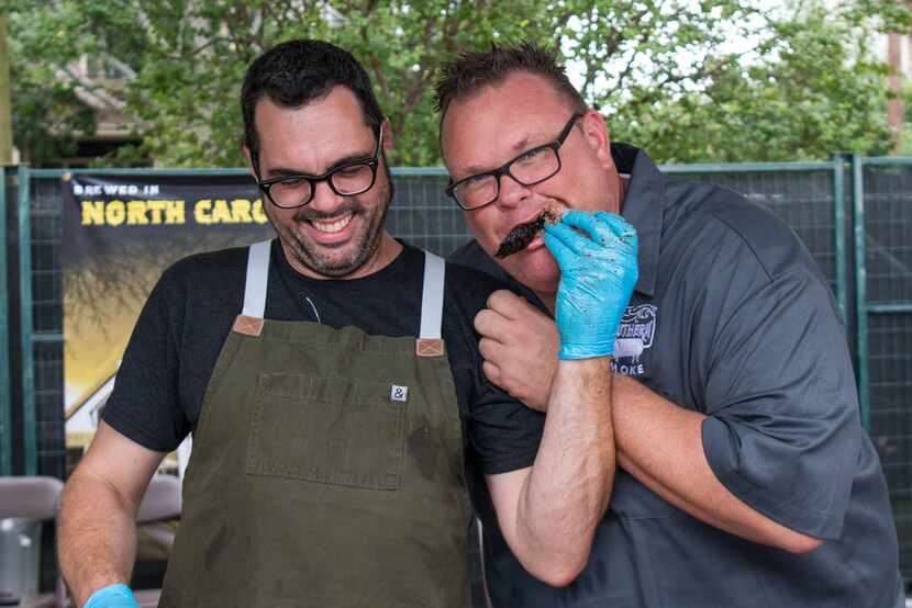Aaron Franklin, a Southern Smoke participant since the inaugural festival, feeds Chris...