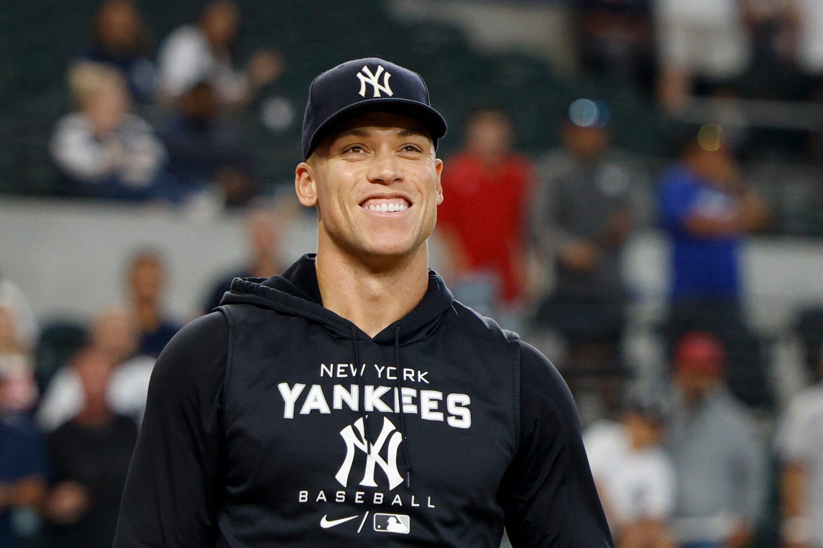 New York Yankees right fielder Aaron Judge (99) takes batting practice before a MLB game...