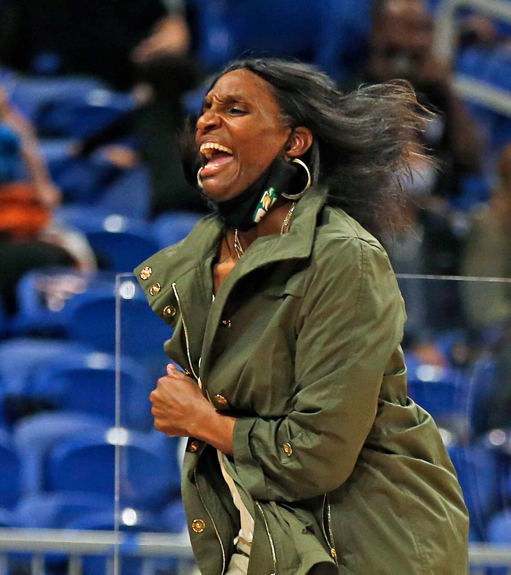 DeSoto head coach Andrea Robinson reacts during the game. DeSoto vs. Cypress Creek girls...