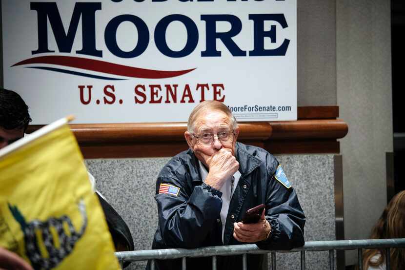 A supporter of Roy Moore, the Republican candidate for U.S. Senate, was glum as election...