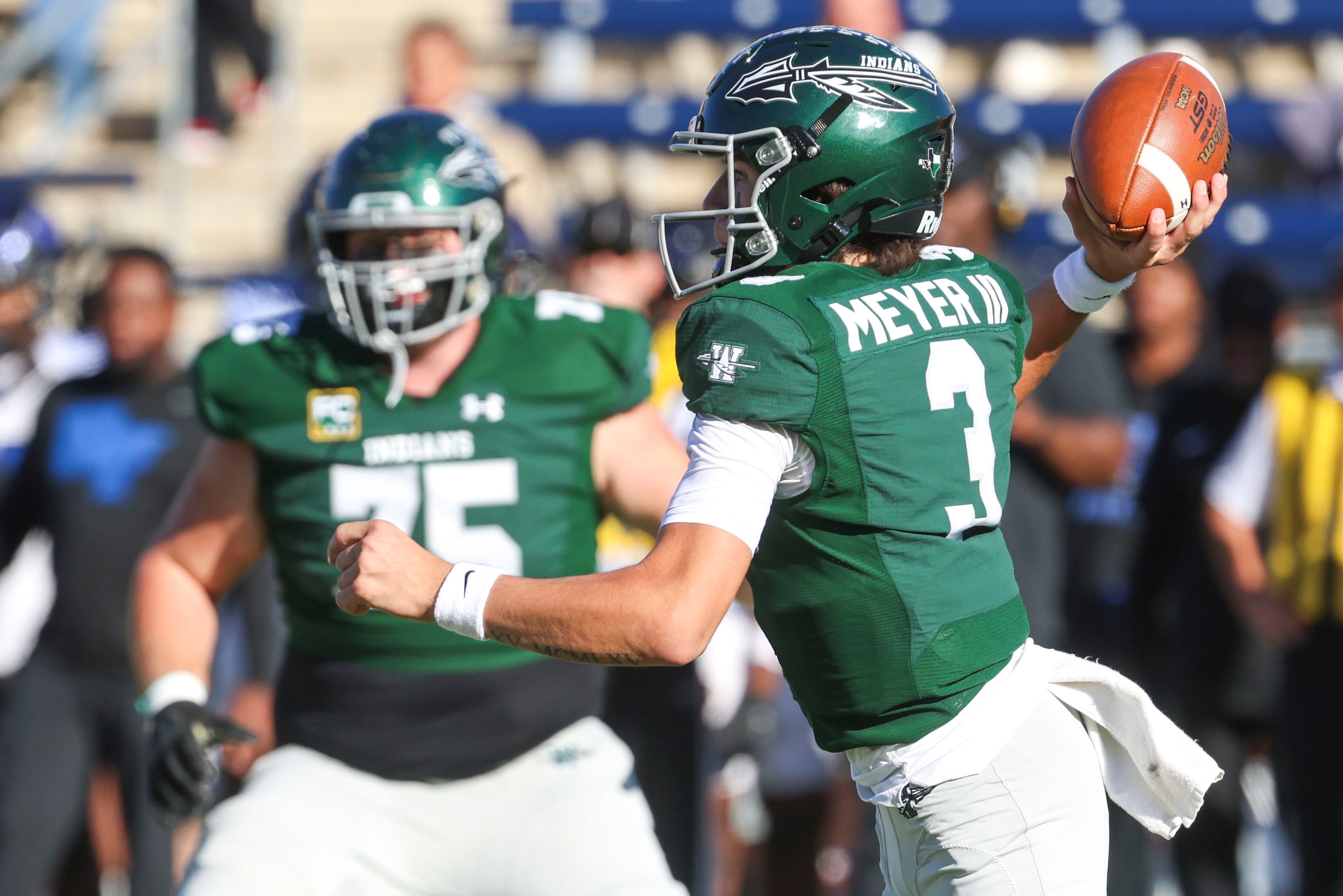 Waxahachie High’s QB Jerry Meyer III throws the ball against North Forney High during the...