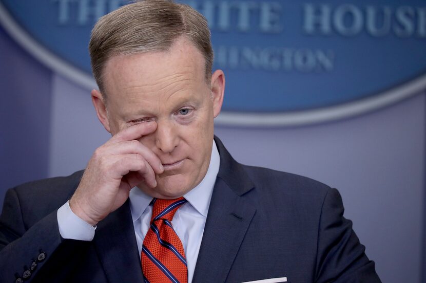 White House Press Secretary Sean Spicer answers reporters' questions during the daily news...