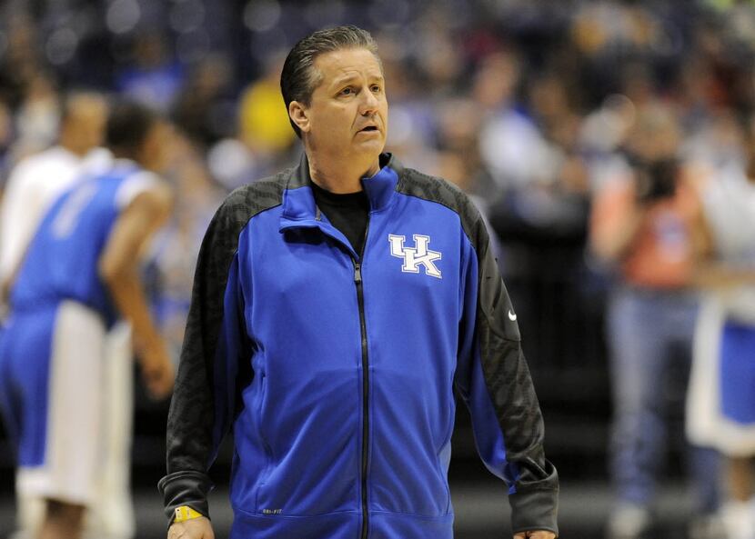 Mar 27, 2014; Indianapolis, IN, USA; Kentucky Wildcats head coach John Calipari during...