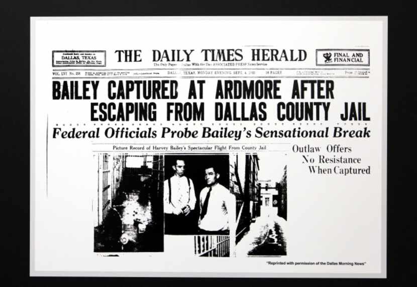 A news clipping shows the headlines made by Harvey Bailey's jail escape.