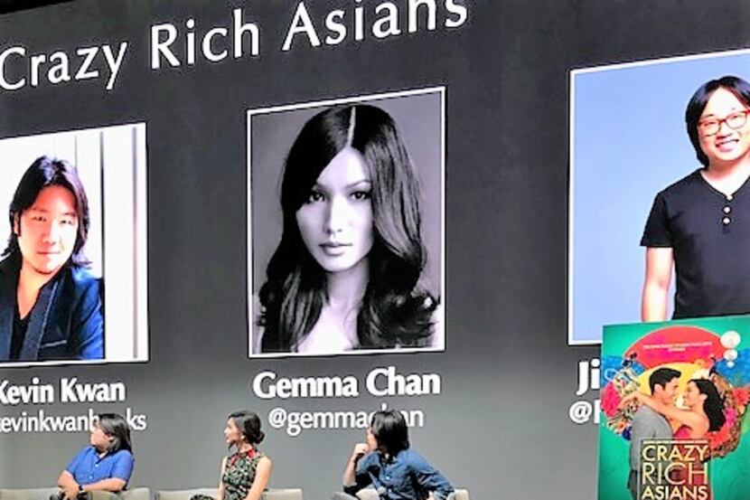 From left, Kevin Kwan, author of Crazy Rich Asians, and actors in the film Gemma Chan and...