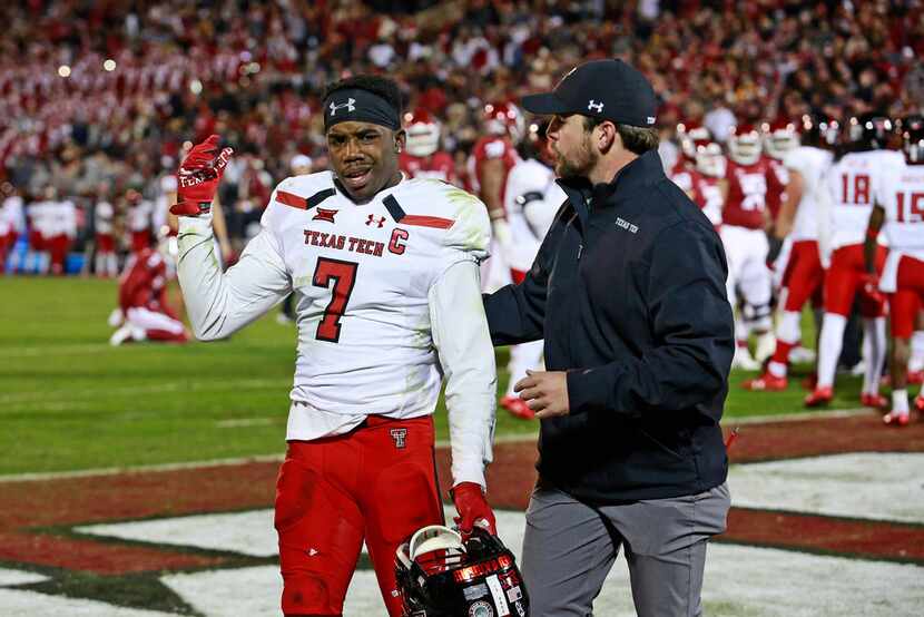 NORMAN, OK - OCTOBER 28: Defensive back Jah'Shawn Johnson #7 of the Texas Tech Red Raiders...