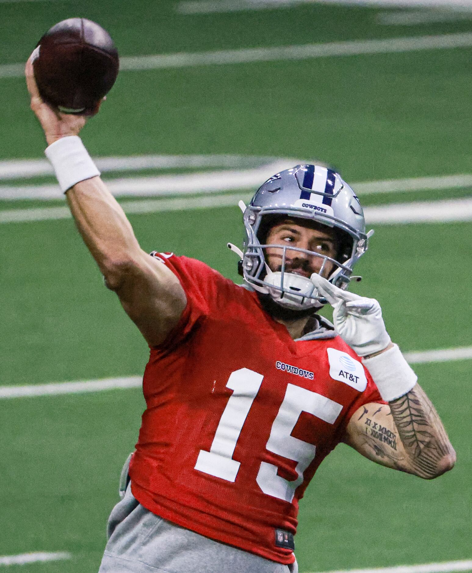 Dallas Cowboys quarterback Will Grier (15) throws the ball during the Dallas Cowboys...