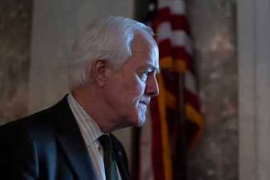 Sen. John Cornyn, R-Texas, speaks to reporters as the Senate works to pass a stopgap...