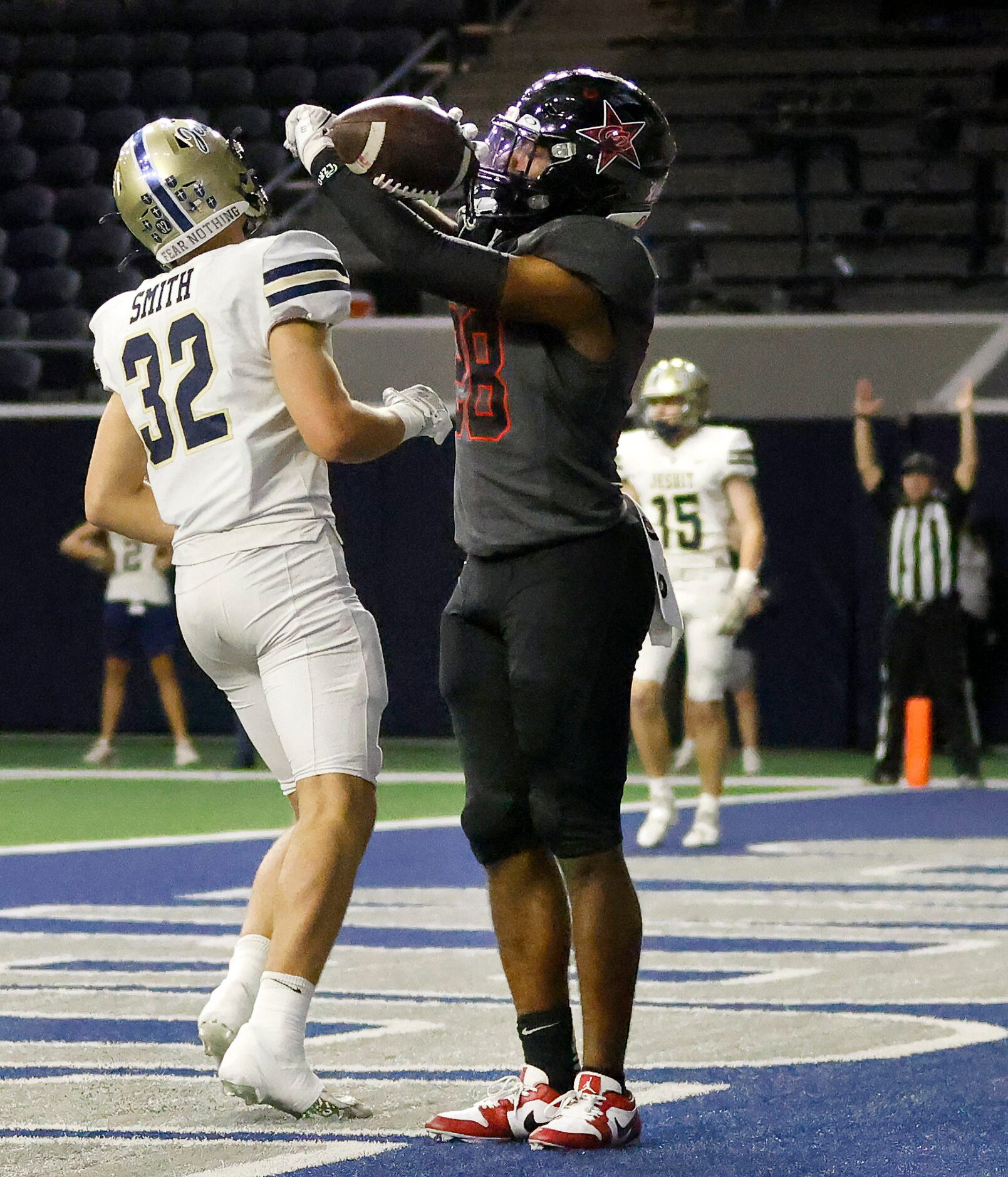 Coppell running back Xavier Mosely (28) celebrates his late second quarter touchdown against...