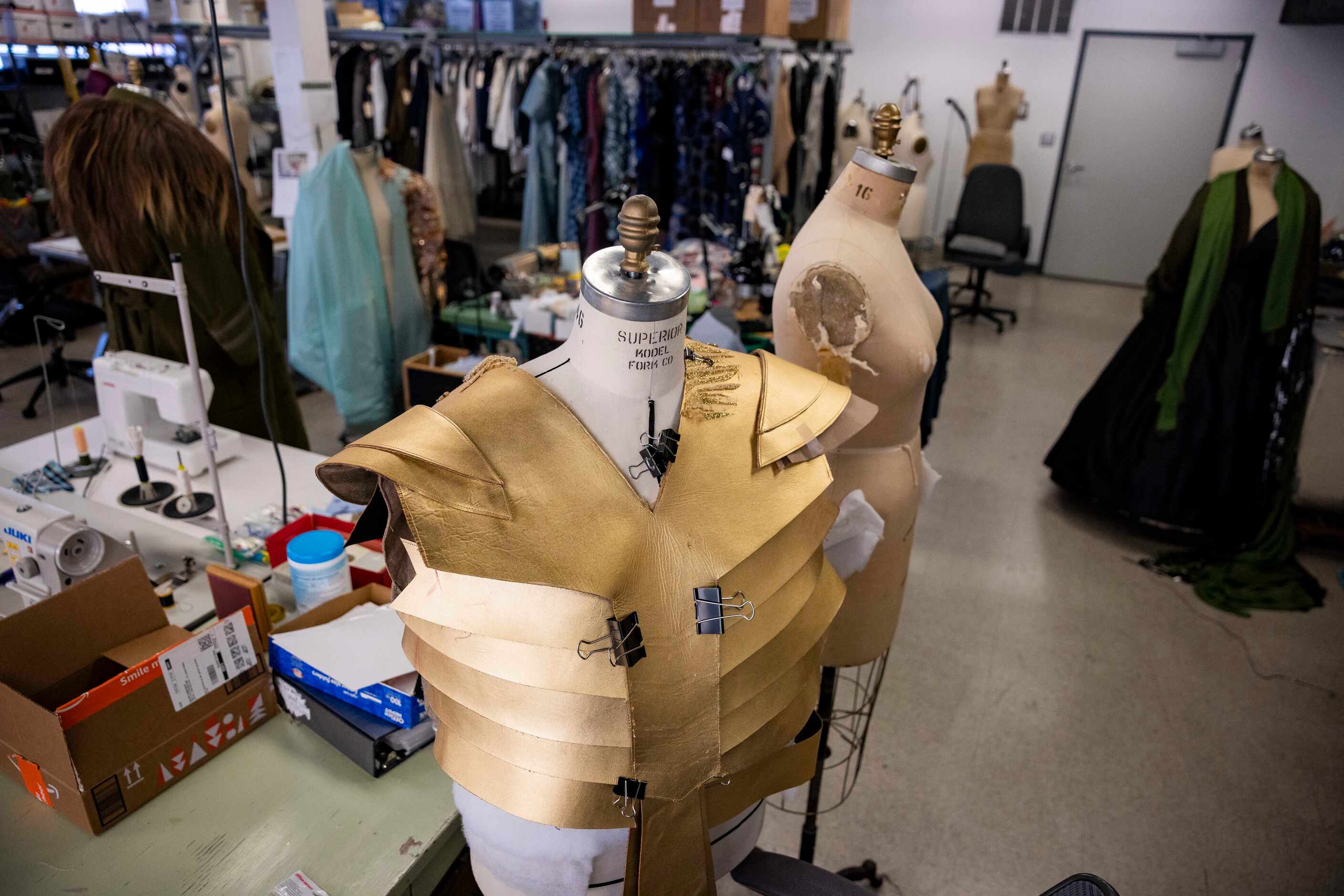 Costumes for Dallas Opera’s Das Rheingold sit ready for alterations on Wednesday, Jan. 18,...