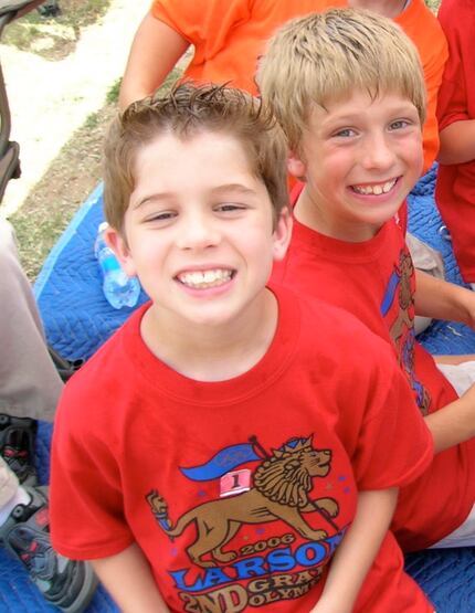 Connor Gage (front) and Shane Buechele (behind) as 2nd-graders at Larson Elementary in Grand...