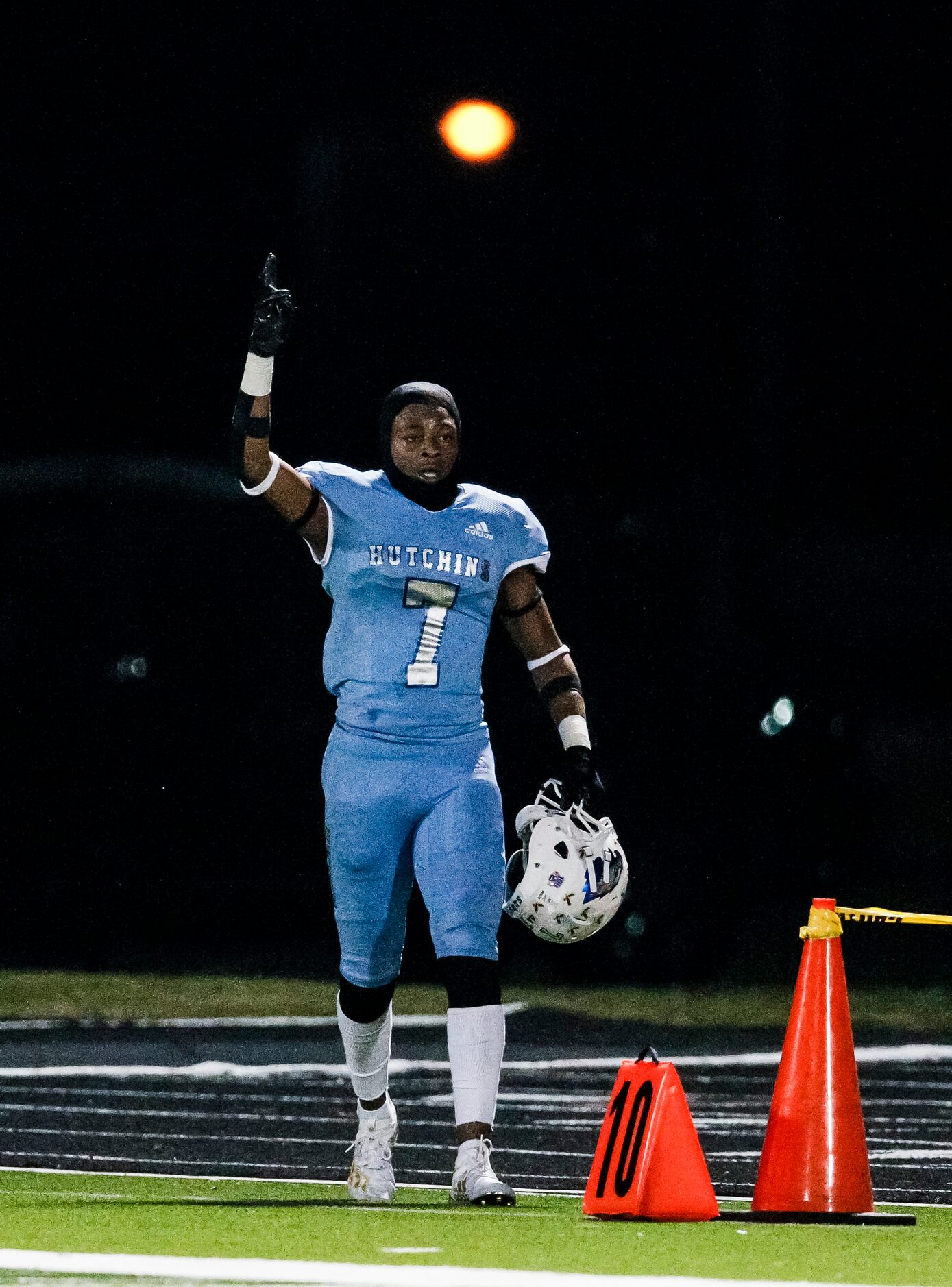 Wilmer-Hutchins senior wide receiver Jalin Moore (7) celebrates scoring a touchdown during...