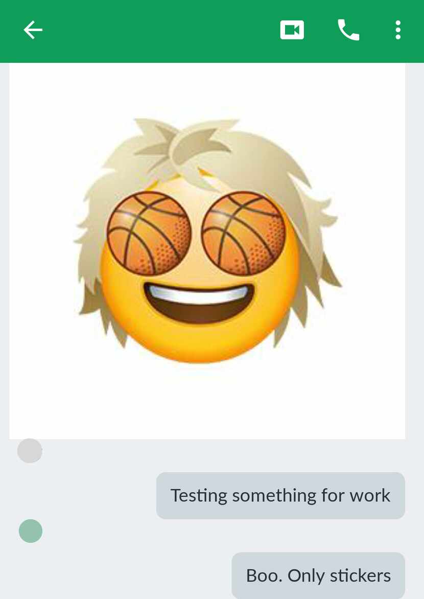 The Mavs "emoji" show up as "sticker" images in your messages.