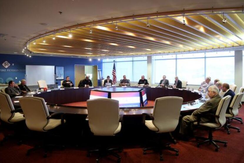 
Members of the Dallas Police and Fire Pension Fund Board start their board meeting at the...