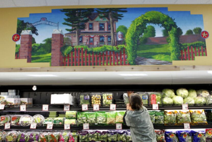 A mural of the Plano Heritage Farmstead Museum on display in front of Tiphany Barnett...
