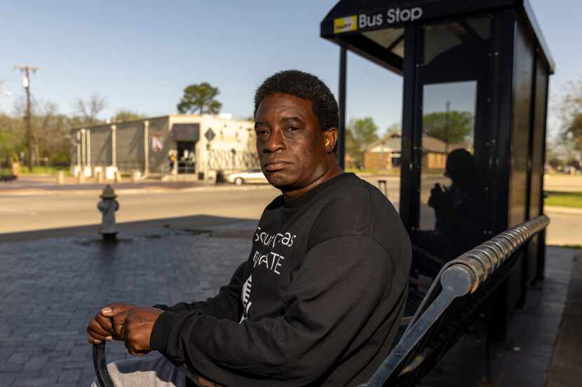 Aundrey Evans pictured at a DART bus stop along Bexar Street in South Dallas, Wednesday,...