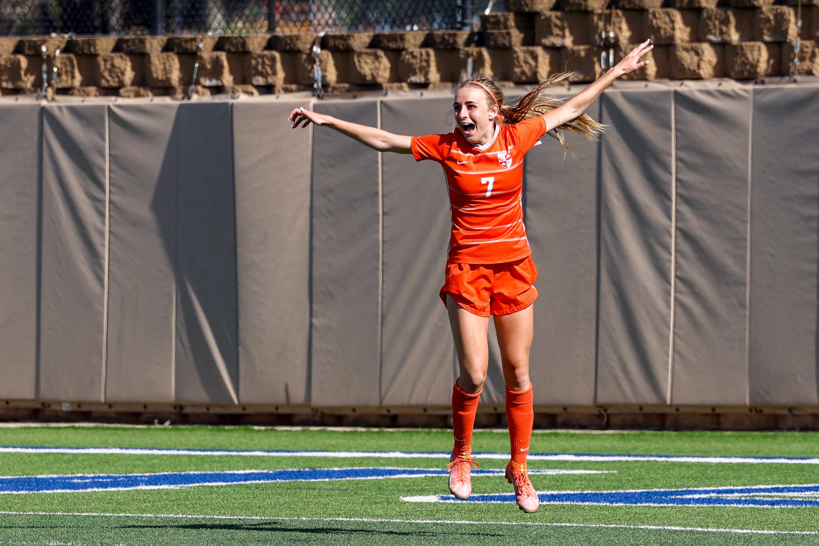 Celina midfielder Lexi Tuite (7) reacts after scoring the winning goal in the Class 4A girls...