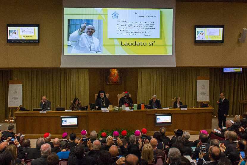 Cardinals follow a press conference to present Pope Francis'  encyclical  "Laudato Si,"...
