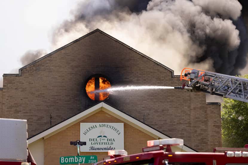 Dallas Fire-Rescue responded to a three-alarm fire at a vacant church, La Iglesia Adventista...