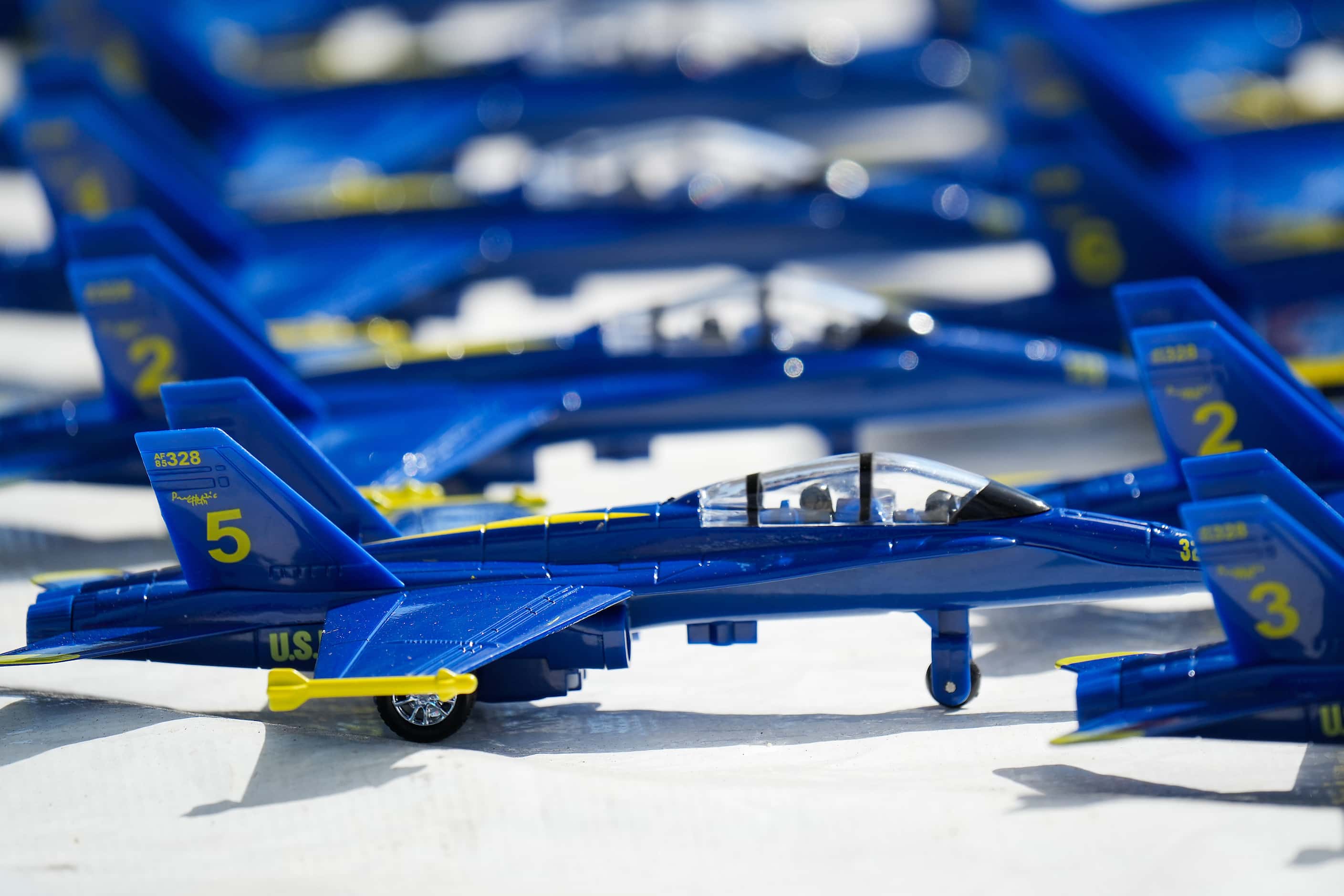 Model planes of the Blue Angels for sale at a booth at the Wings Over Cowtown Airshow on...