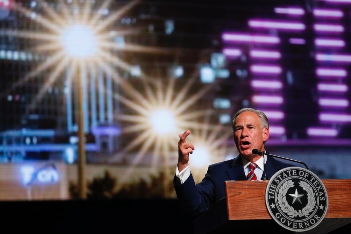 Texas Gov. Greg Abbott speaks at the 2018 Southern Baptist Convention at Kay Bailey...