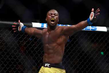 BOSTON, MA - JANUARY 20:  Abdul Razak Alhassan reacts after knocking out Sabah Homasi in the...