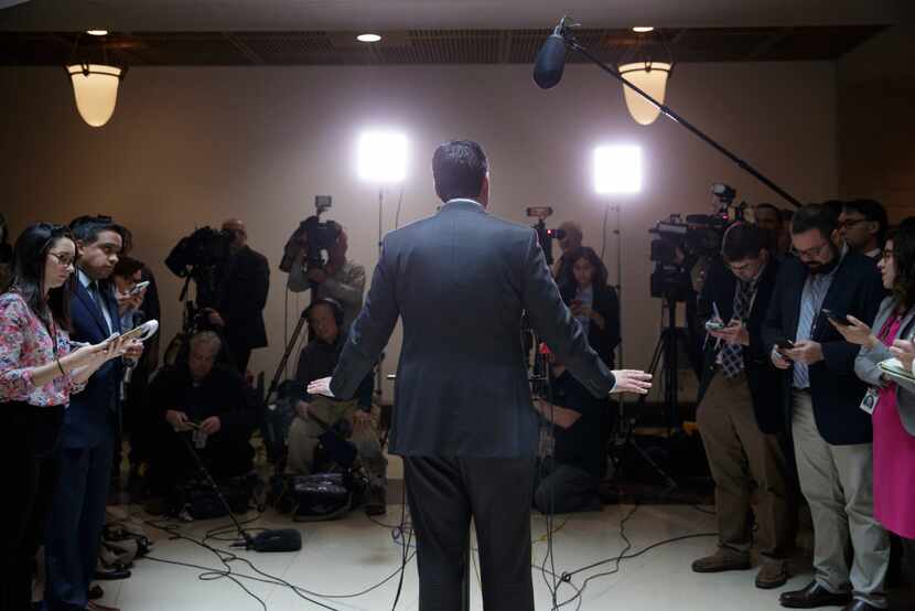 House Intelligence Committee Chairman Devin Nunes, R-Calif., speaks to reporters at the...
