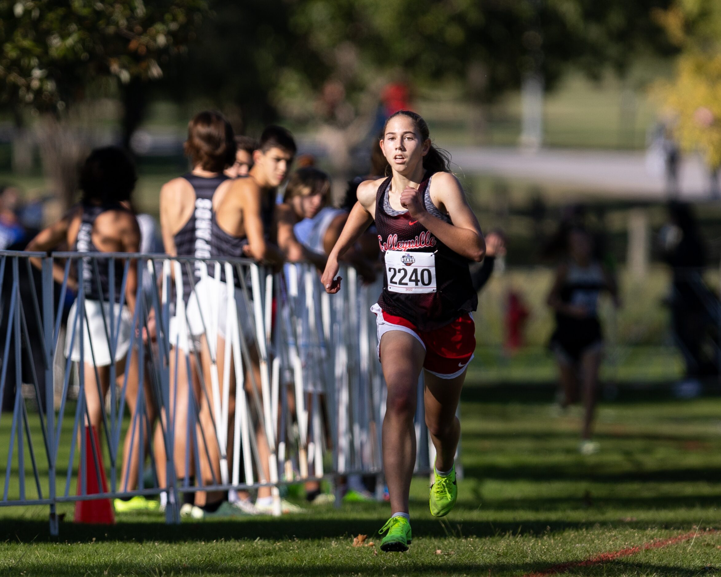 Allie Love of the Colleyville Heritage Panthers competes in the 5A girls’ 3200m race during...