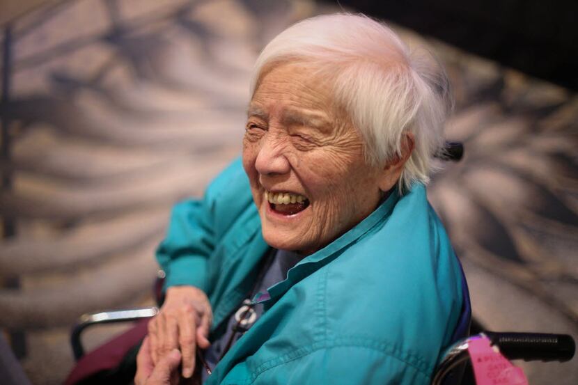 In this Feb. 25, 2014, photo, long-time activist Grace Lee Boggs speaks to a crowd gathered...