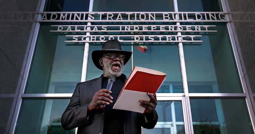 During a May 2017 rally by the Strong Schools, Strong Dallas coalition, Gerald Britt read a...
