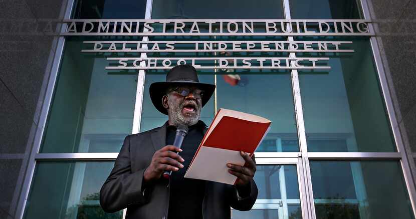 During a May 2017 rally by the Strong Schools, Strong Dallas coalition, Gerald Britt read a...