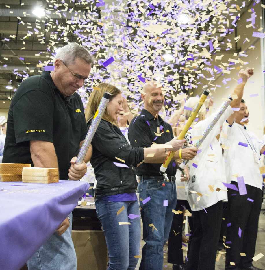 Confetti flies through the air after Which Wich's Guinness World Record Spreading Party...