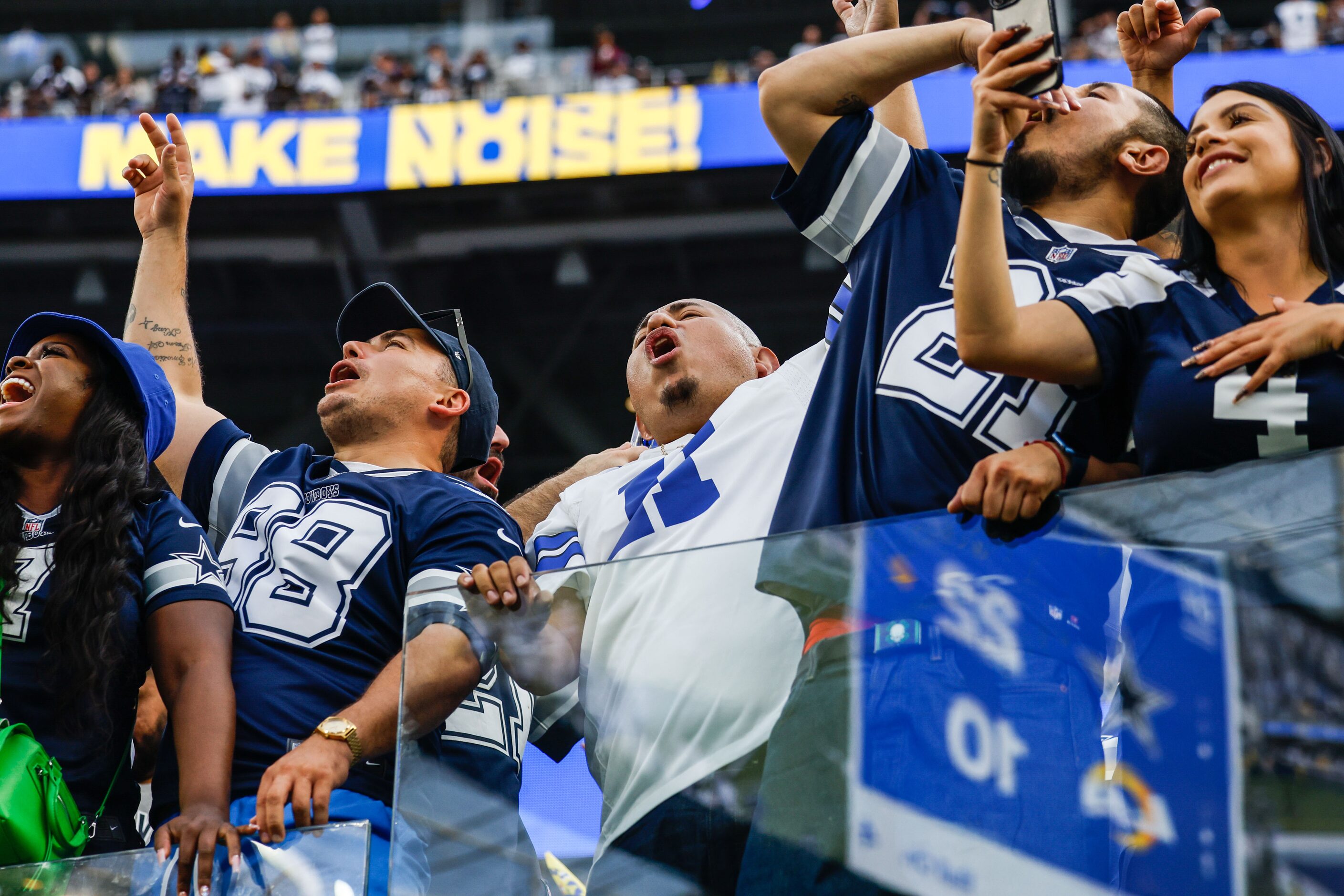 Dallas Cowboys fans celebrates during the fourth quarter at the SoFi Stadium in Los Angeles,...