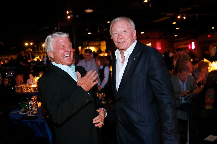 Dallas Cowboys owner Jerry Jones (right) and his former Super Bowl winning coach Jimmy...