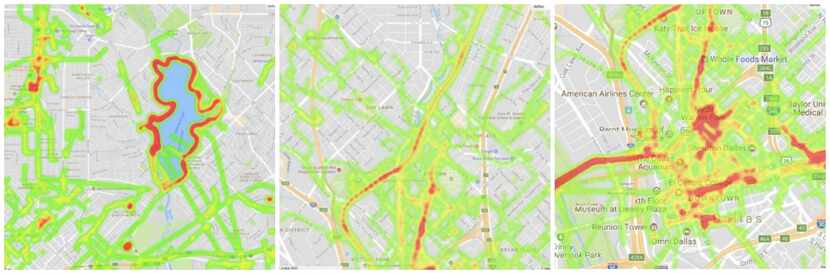 From left: LimeBike's heat maps showing where most of its trips originate: White Rock Lake,...