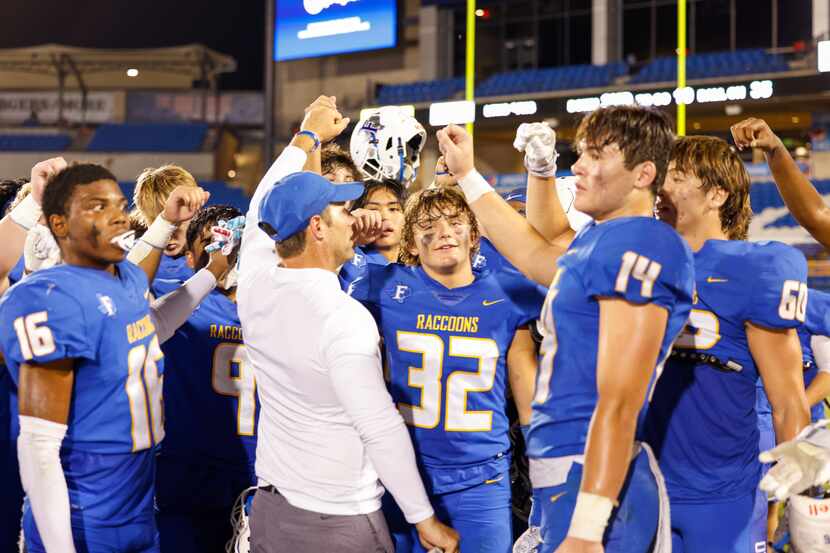 Frisco High School celebrates a win against the Lebanon Trail Blazers at Toyota Stadium in...