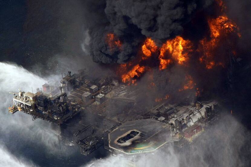  The BP Deepwater Horizon oil rig is seen burning in the Gulf of Mexico in 2010. The EPA...