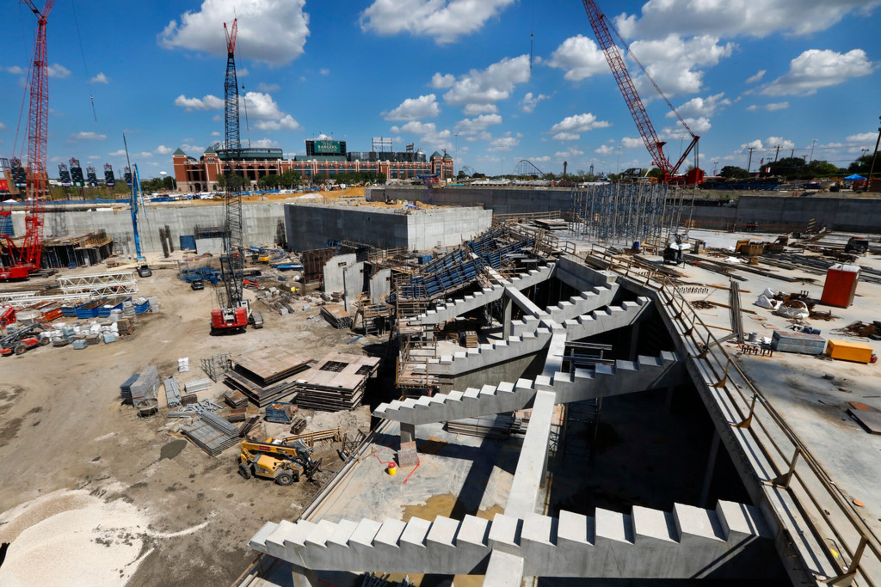 The right field seating supports are in place at the new Globe Life Field under construction...